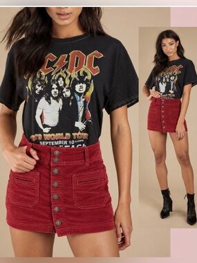 We The Free by Free People Red Rust Corduroy Button Front Mini Skirt Size 28